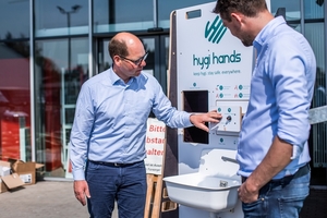 Die mobile Handwaschstation Higihands von CIS kommt den gestiegenen Hygieneanforderungen auf Baustellen infolge Corona entgegen. (Bild: CIS) 