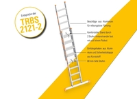 Die neue Stufenschiebeleiter TOPIC 1032 von Layher entspricht der TRBS 2121-2 und bietet einen komfortablen Stand sowie trittsicheren Auf- und Abstieg. (Bild: Layher Steigtechnik GmbH)